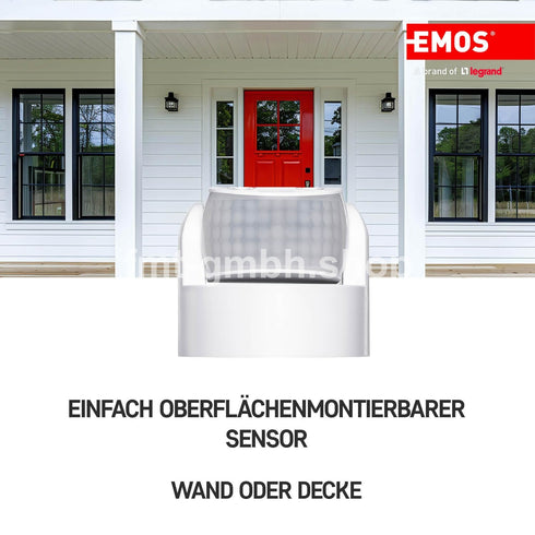 EMOS Infrarot-Bewegungsmelder IP65 für Innen und Außen, 180°, 12m Reichweite